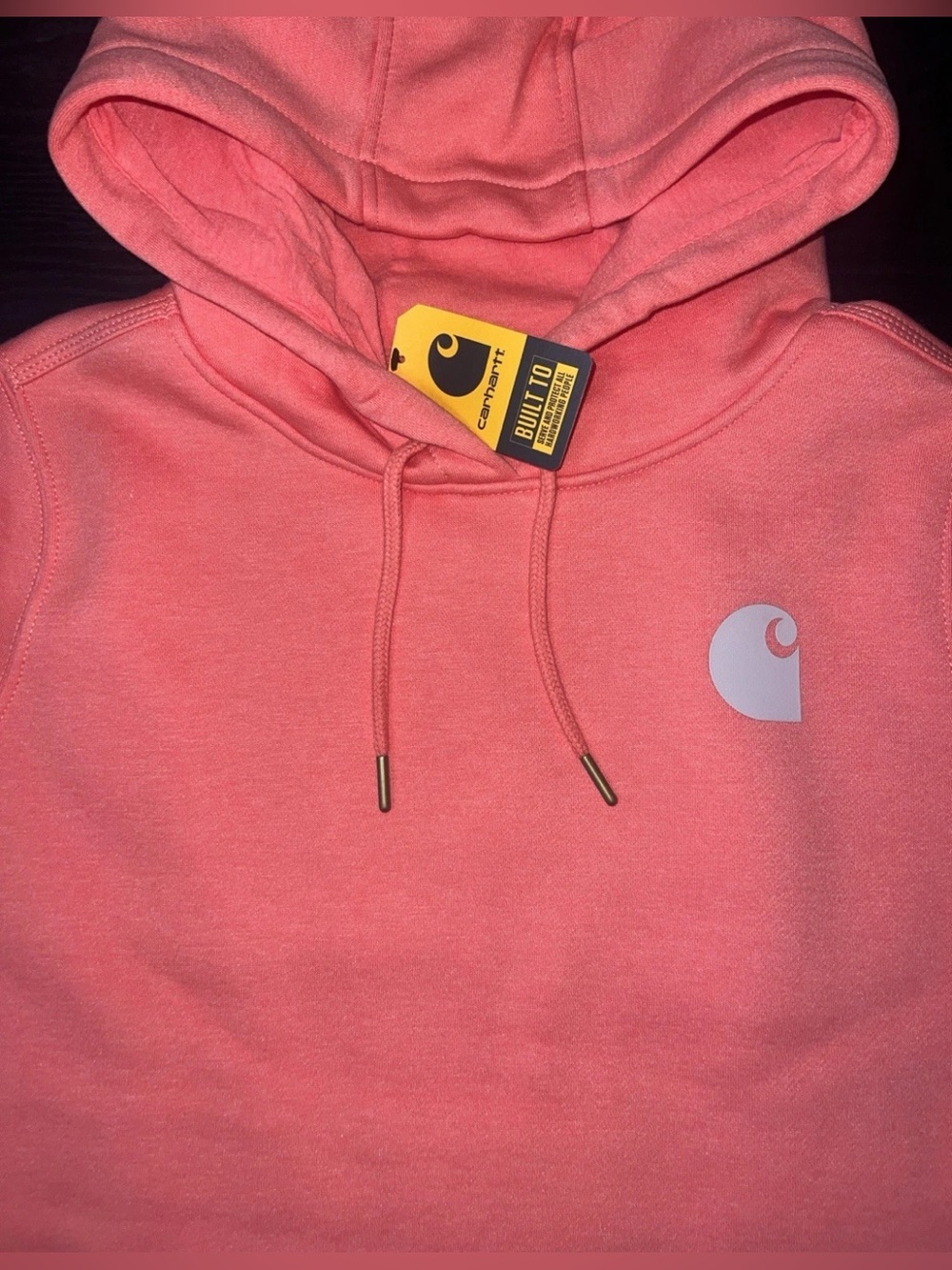 Size: MD🔥Carhartt Womens Midweight Logo Sleeve Sweatshirt Hoodie Pink Salmon